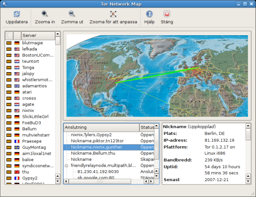 Tor GUI Vidalia showing the network map